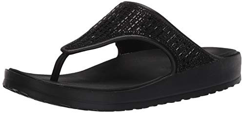 Skechers Womens Cali Gear Flip-Flop  Black w-Black Rhinestones  11