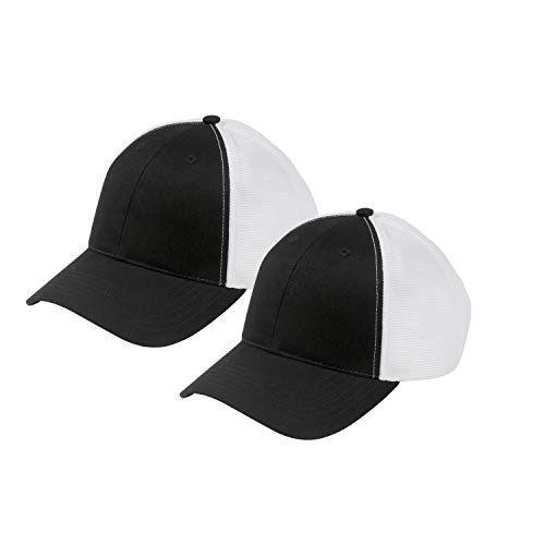 Marky G Apparel Old School Baseball Cap with Technical Mesh -2 Pack-  Black-White  OS