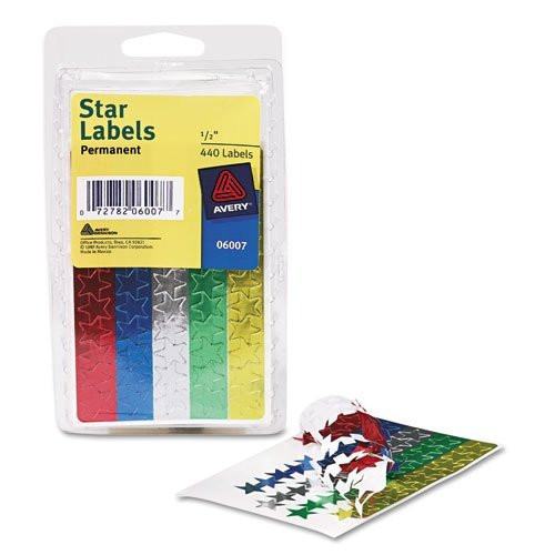 Avery® Assorted Foil Star Labels 6007, 1/2" Diameter, Pack of 440, Sold As 3 Packs