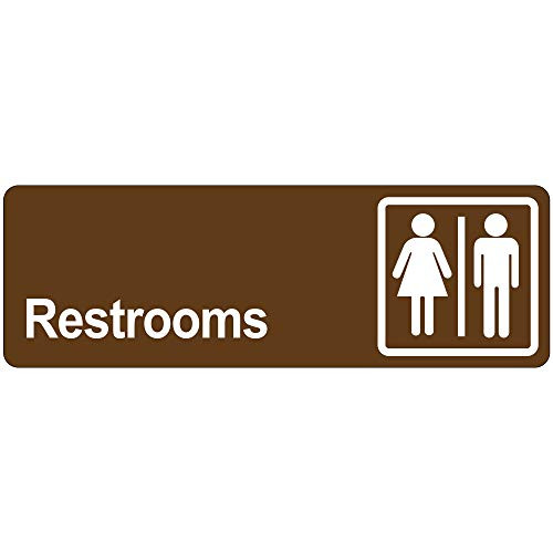 Restrooms Door Sign  3 x 9  Brown  1-Each by Discount Shipping USA
