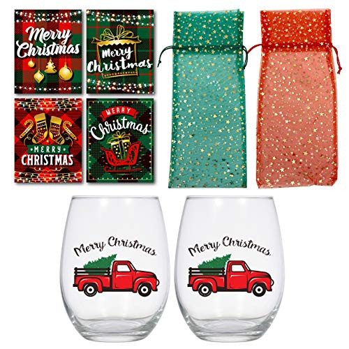 Stemless Wine Glasses Set of 2 with 4 Holiday Wine Bottle Labels and Wine Bags Wine Glass Set Stemless Wine Glass Wine Bag Wine Gift Bag Wine Sti Stemless Wine Glasses Set of 2 with 4 Holiday Wine Bottle Labels and Wine Bags Wine Glass Set Stemless Wine Glass Wine Bag Wine Gift Bag Wine Sti