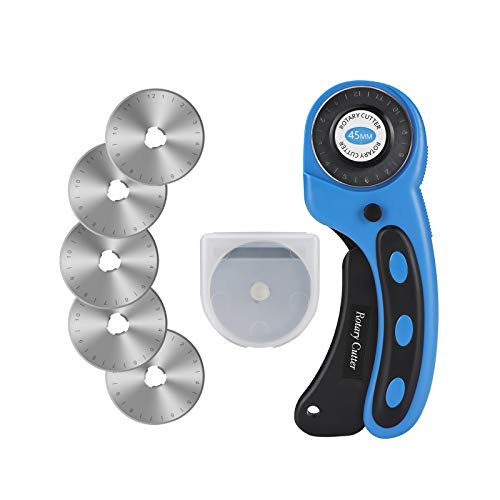 45mm Rotary Cutter for Fabric with Safety Lock 5 pcs Replacement Blade Ergonomic Classic Comfort Loop Rotary Cutter Crafting Sewing Art Quilting Tool 45mm Rotary Cutter for Fabric with Safety Lock 5 pcs Replacement Blade Ergonomic Classic Comfort Loop Rotary Cutter Crafting Sewing Art Quilting Tool