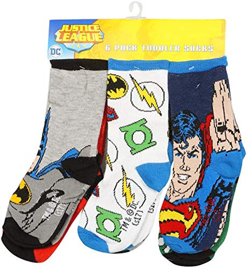 Justice League 6 Pack Toddler Socks - Features Batman Superman Green Lantern and the Flash -2T-3T- Justice League 6 Pack Toddler Socks - Features Batman Superman Green Lantern and the Flash -2T-3T-