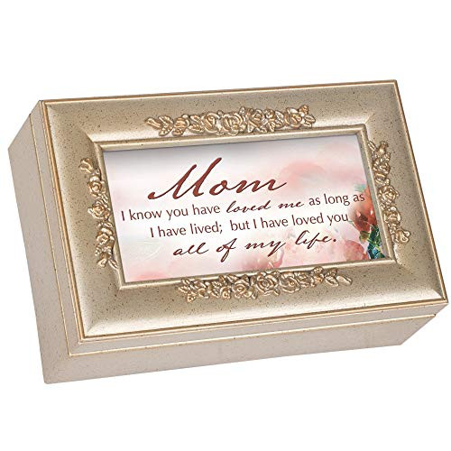 Cottage Garden Mom I Love You Champagne Silvertone Bevel Petite Music Box Plays Wind Beneath My Wings