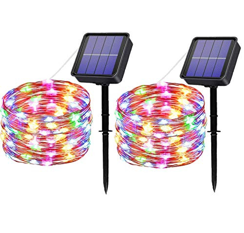 MAOKOT Solar Christmas Lights 2 Pack 33ft 100 LED Solar String Lights Outdoor Waterproof 8 Modes Copper Wire Fairy Lights for Garden Patio Party Yar MAOKOT Solar Christmas Lights 2 Pack 33ft 100 LED Solar String Lights Outdoor Waterproof 8 Modes Copper Wire Fairy Lights for Garden Patio Party Yar