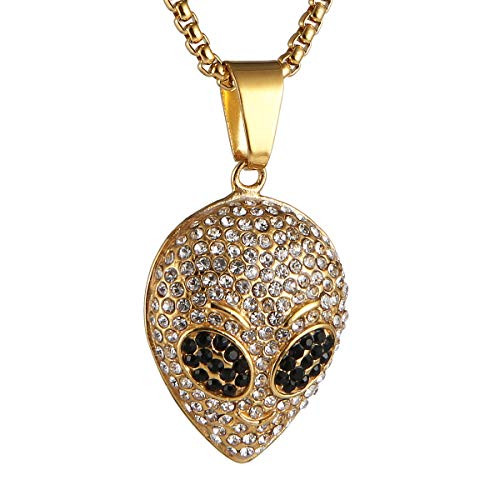 AsAlways Glittering Alien Gold-plated Pendant Hip-hop Rock Necklace 22-2 Inch Chain