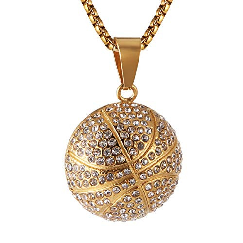 AsAlways Mens 18k Gold Stainless Steel Basketball Hip Hop Pendant Necklace 22-2 Inch Chain