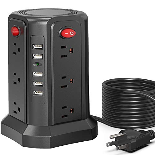 SMALLRT Surge Protector Power Strip 16-4FT-5M 5 USB Ports 12 Outlet Power Strip with USB Long Cord Outlet Surge Protector Tower Overload Protection  S