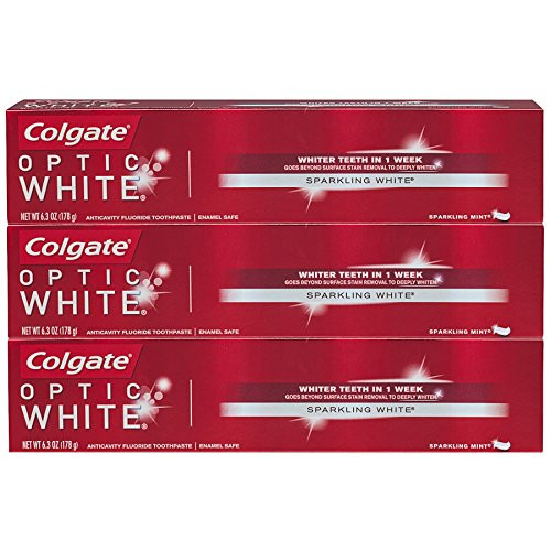 Colgate Optic White Whitening Toothpaste, Sparkling Mint - 5.0 ounce (3 Pack)