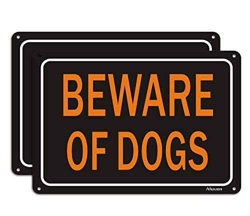 2-Pack Beware of Dogs Signs  Dog Warning Signs  Metal Reflective 7 x 10 Rust Free Aluminum  UV Printed  Easy Mounting Outdoor Use for Fence-Gates