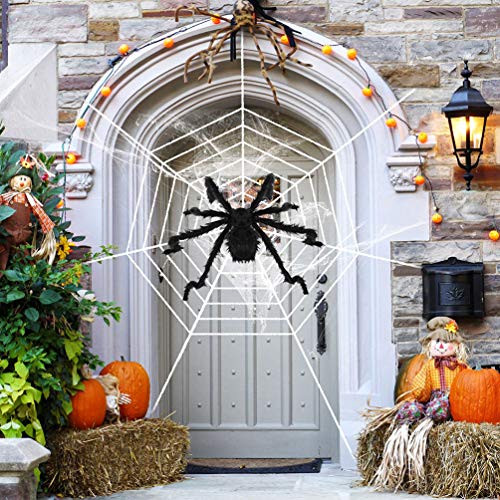 Halloween Decorations Spider Outdoor 49inch Halloween Spider with 126 inch Tarantula Mega Spider Web Hairy Scary Spider Outdoor Yard Creepy Decor Spid