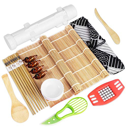 Mukum 24Pcs Sushi Making Kit Bamboo Sushi Mat Sushi Maker  Sushi Roller  Chopsticks  Paddle  Spreader  Beginner Sushi Kit