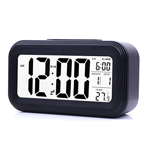 JJCALL Alarm Clock LED Display Digital Alarm Clock Snooze Night Light Battery Clock with Date Calendar Temperature for Bedroom Home Office Travel -Bla JJCALL Alarm Clock LED Display Digital Alarm Clock Snooze Night Light Battery Clock with Date Calendar Temperature for Bedroom Home Office Travel -Bla