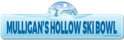 SignMission Mulligans Hollow Ski Bowl Street Sign - Indoor-Outdoor - Skiing  Skier  Snowboarder  Décor for Ski Lodge  Cabin  Mountian House Personali