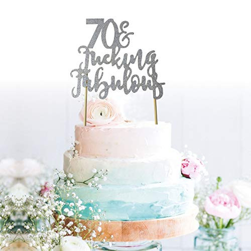 GrantParty Glitter Silver 70 and Fabulous Anniversary Cake Topper We Still Do 60th Vow Renewal Wedding Anniversary Cake Topper-Silver Fabulous 70-