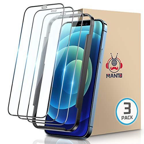 MANTO Screen Protector Compatible with iPhone 12-12 Pro Edge to Edge Protection Tempered Glass -3 Pack-  Scratch Resistance  Black