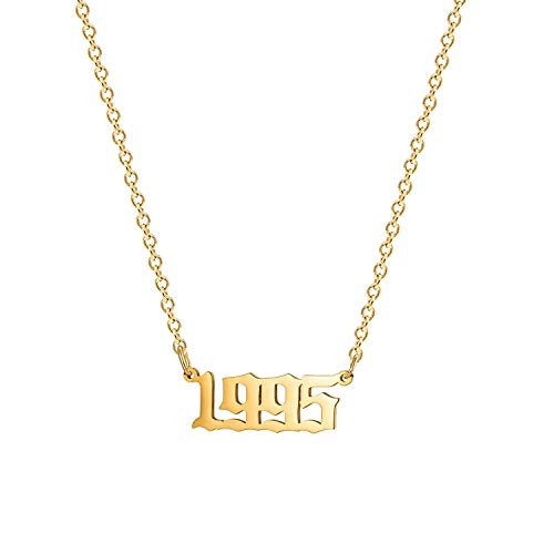Birthday Year Necklace  18K Gold Plated Stainless Steel Birth Year 1995 Number Pendant Necklace Memorable Anniversary Jewelry for Women Girls
