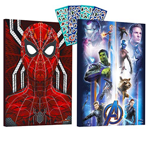 Marvel Avengers Poster Print Wall Art Bundle ~ 2 Pack Avengers and Spider-Man Mounted Print Posters for Kids Adults with Over 100 Avengers Wall Decal