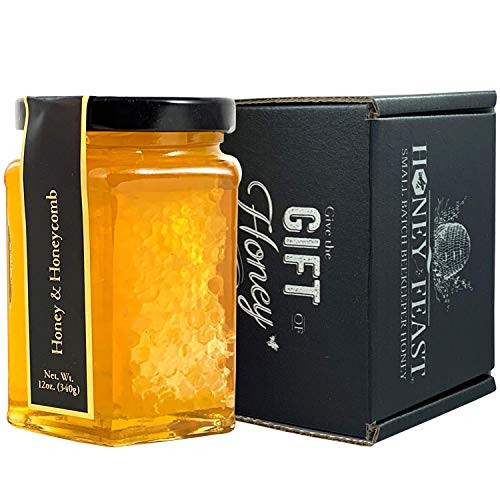 Honey Feast Raw honeycomb with honey - from American Organic floral sources - Unfiltered and Pure - Fresh from Florida Superfood - 12 Ounces