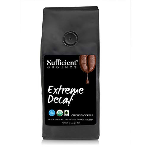 Sufficient Grounds Extreme Decaf  Medium Dark Roast Ground Coffee  Fresh Roasted Gourmet Artisan Coffee  12 Ounce