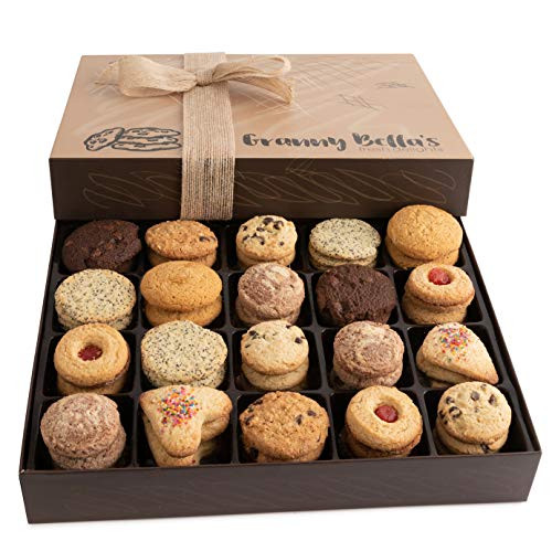 Granny Bella's Cookie Gift Baskets, 52 Gourmet Handmade Cookies, Christmas Holiday Assortment Food Gifts, Prime Unique Box Delivery for Men and Women Mother & Father Love Thanksgiving & Valentines Day