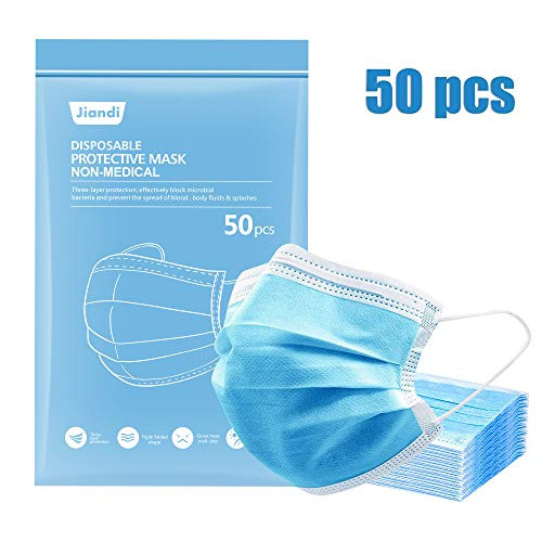 Jiandi 50PCS Disposable Face Masks  3-Ply Breathable Face Mask Anti-Dust Protective Mouth Cover Mask with Earloop  Comfortable and Adjustable