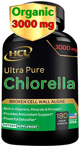 Chlorella Capsules Organic 3000 mg - Cracked Cell Wall Blue Green Algae Supplement - Best Natural Detox Cleanse - Plant Vitamins Minerals Chlorophyll