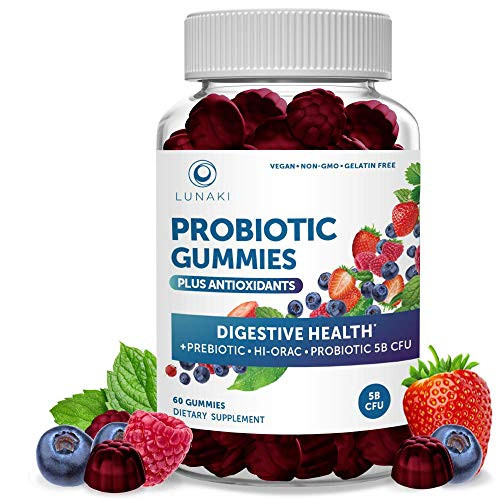 Lunaki Probiotic Gummies for Adults - 5 Billion CFU Probiotics and Prebiotic for Digestive Gut Health with Vitamin C for Women and Men - Non-GMO Vegan A