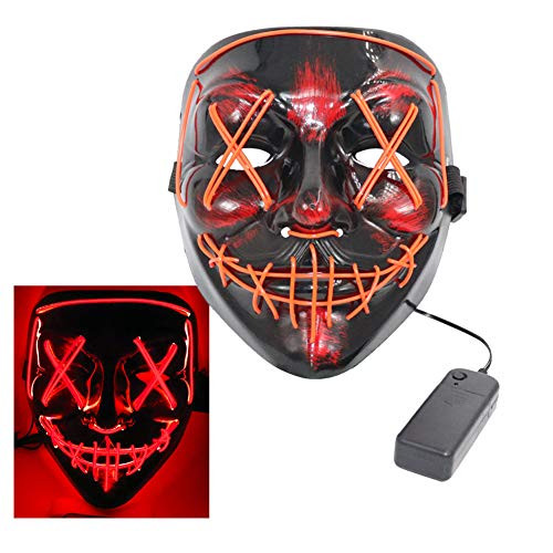 ThEast Halloween Mask Cosplay LED Costume Masks EL Wire Light up for Kids Adults -Red-