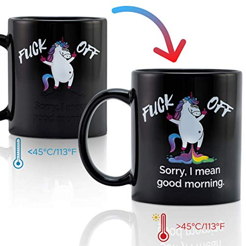 Onebttl Funny Unicorn Coffee Mug - Magic Color Changing Mug - Unique Heat Sensitive Mug 12 oz - Black Ceramic Mug - for Girls Women Adults - Unicorn F