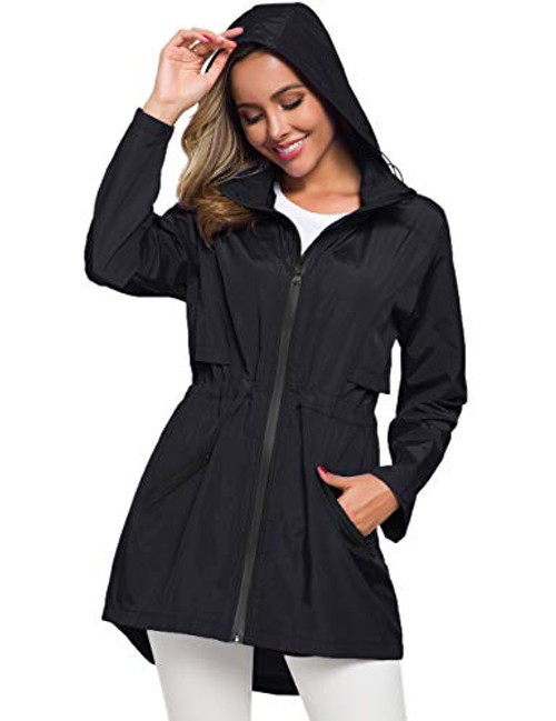 Avoogue Womens Hooded Raincoat Waterproof Jackets for Women Lightweight Rain Jackets Black L