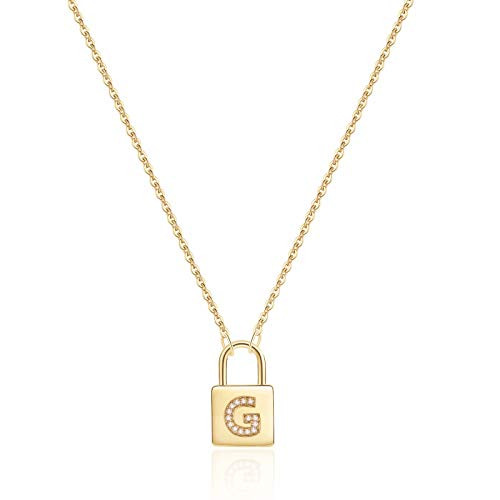 Turandoss Gold Lock Necklaces for Women Gifts  14K Gold Plated Padlock Necklaces Tiny CZ Initial G Alphabet Lock Necklaces for Women Gifts-G-