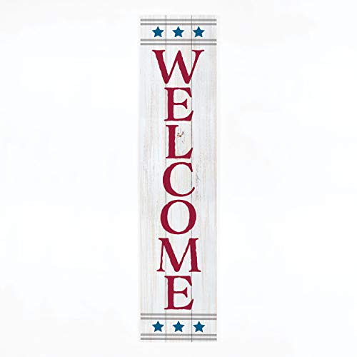 P- Graham Dunn Welcome Stars White Patriotic 47 x 10-5 Pine Wood Pallet Porch Leaner Sign