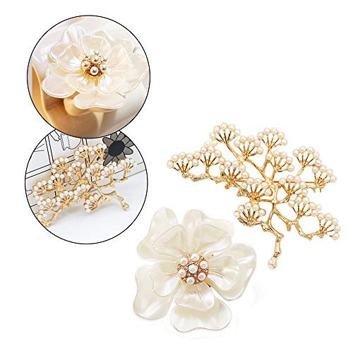 Wixine 2Pcs Fashion Tree Multi-Pearl Brooch Pin-Elegant White Flower Pearl Rhinestone Crystal Wedding Brooch Pin