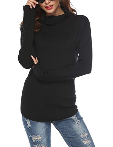 LYHNMW Women Cowl Neck Mock Turtleneck Long Sleeve Lightweight Knit Stretchable Sweater Tops Pullover Black