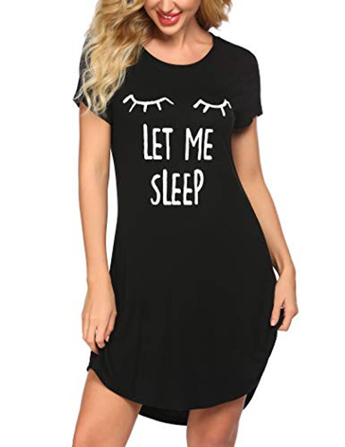 Coshow Nightgown Womens Cotton Night Shirt for Sleeping Sleepwear Short Sleeve Cute Sleep Shirts Black Coshow Nightgown Womens Cotton Night Shirt for Sleeping Sleepwear Short Sleeve Cute Sleep Shirts Black