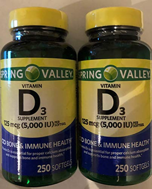 Spring Valley - Vitamin D-3 5000 IU Twin Pack 500 Total Softgels -2- Spring Valley - Vitamin D-3 5000 IU Twin Pack 500 Total Softgels -2-