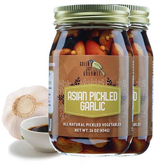 Green Jay Gourmet Pickled Garlic Cloves in a Jar - Asian Pickled Garlic - Fresh Garlic Bulbs for Cooking - Simple  Natural Ingredients - Freshly Made
