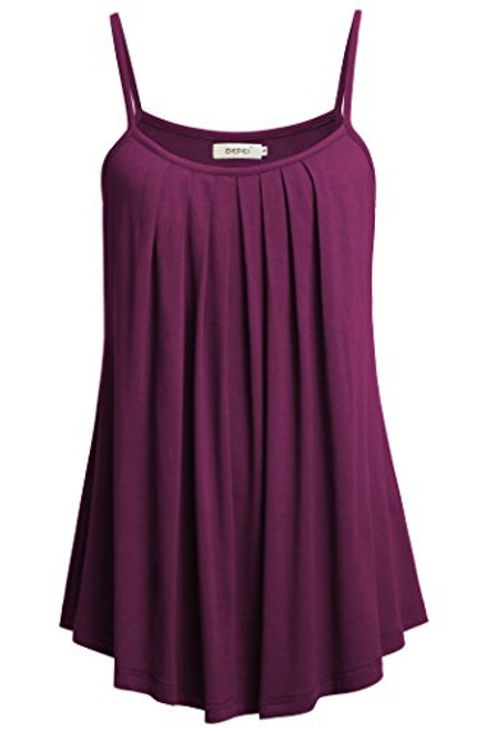 BEPEI Women Loose Casual Summer Pleated Flowy Sleeveless Camisole Tank Tops Dark Purple Large BEPEI Women Loose Casual Summer Pleated Flowy Sleeveless Camisole Tank Tops Dark Purple Large
