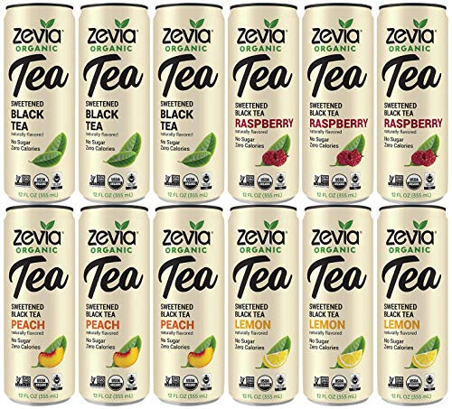 ZEVIA Variety Pack -12 Count- Organic Black Tea  Black Lemon Tea  Black Peach Tea and Black Raspberry Tea- ZERO Calories  No Artificial Sweeteners