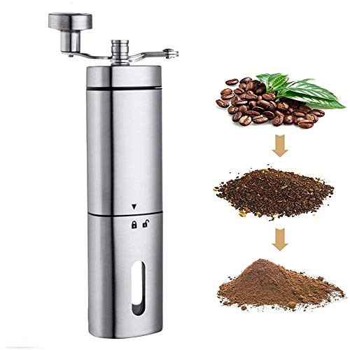 Manual Coffee Grinder  ZEENEEK Stainless Steel Coffee Bean Grinder with Adjustable Setting  Portable Conical Ceramic Burr Grinder Hand Coffee Mill for