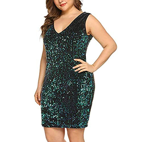 ZPZZ Womens Sequin Dress Plus Size Glitter V Neck Sleeveless Sexy Cocktail Sparkle Bodycon Party Evening Club Formal Mini Dresses Green 5XL