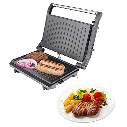 Hongwen Panini Press Grill Sandwich Maker Non-Stick Coated Plates Opens 180 Degrees to Fit Any Type or Size of Food Stainless Steel Surface Hongwen Panini Press Grill Sandwich Maker Non-Stick Coated Plates Opens 180 Degrees to Fit Any Type or Size of Food Stainless Steel Surface