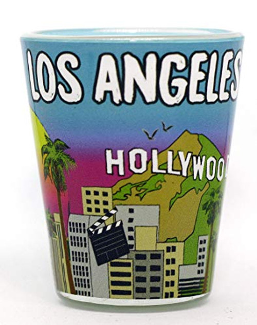 Los Angeles California Handpainted Blue Skyline Hollywood Shot Glass Los Angeles California Handpainted Blue Skyline Hollywood Shot Glass