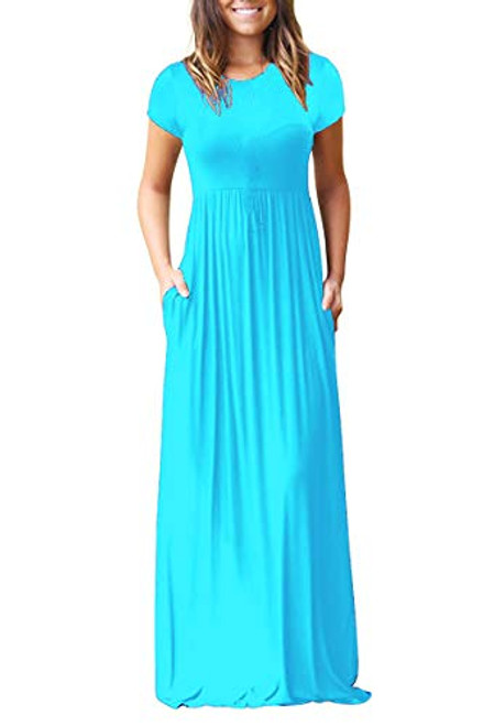 HAOMEILI Womens Short Sleeve Loose Plain Maxi Dresses Casual Long Dresses with Pockets M Nile Blue HAOMEILI Womens Short Sleeve Loose Plain Maxi Dresses Casual Long Dresses with Pockets M Nile Blue