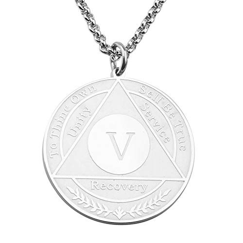 Anlive AA Recovery Serenity Prayer Keychain Necklace Sober Sobriety Jewelry -5 Year Necklace-