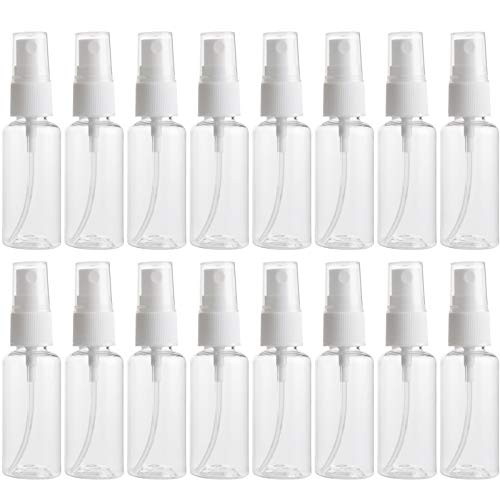 16 Pieces 30ml-1oz- Clear Plastic Mist Spray Bottle Reusable Empty Plastic Travel Size Bottles Fine Mist Bottle with Pump Spray Cap for Essential Oils