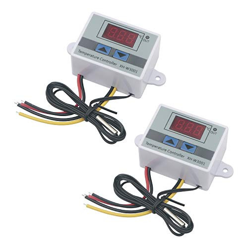 Kesell 2Pcs Digital Temperature Controller 12V-24V Temperature Probe Sensor Microcomputer Digital Display Controller