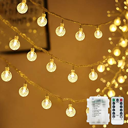 SZWTC 33ft 80 LEDs Globe String Lights Battery Operated  Fairy Lights Waterproof 8 Modes with Remote Control for Home  Party  Christmas  Wedding  Pati