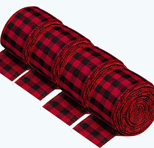 4 Rolls Christmas Wired Edge Ribbons  Christmas Plaid Ribbon and Burlap Craft Ribbon for DIY Craft and Gift Wrapping  Floral Bows Craft Christmas Deco 4 Rolls Christmas Wired Edge Ribbons  Christmas Plaid Ribbon and Burlap Craft Ribbon for DIY Craft and Gift Wrapping  Floral Bows Craft Christmas Deco